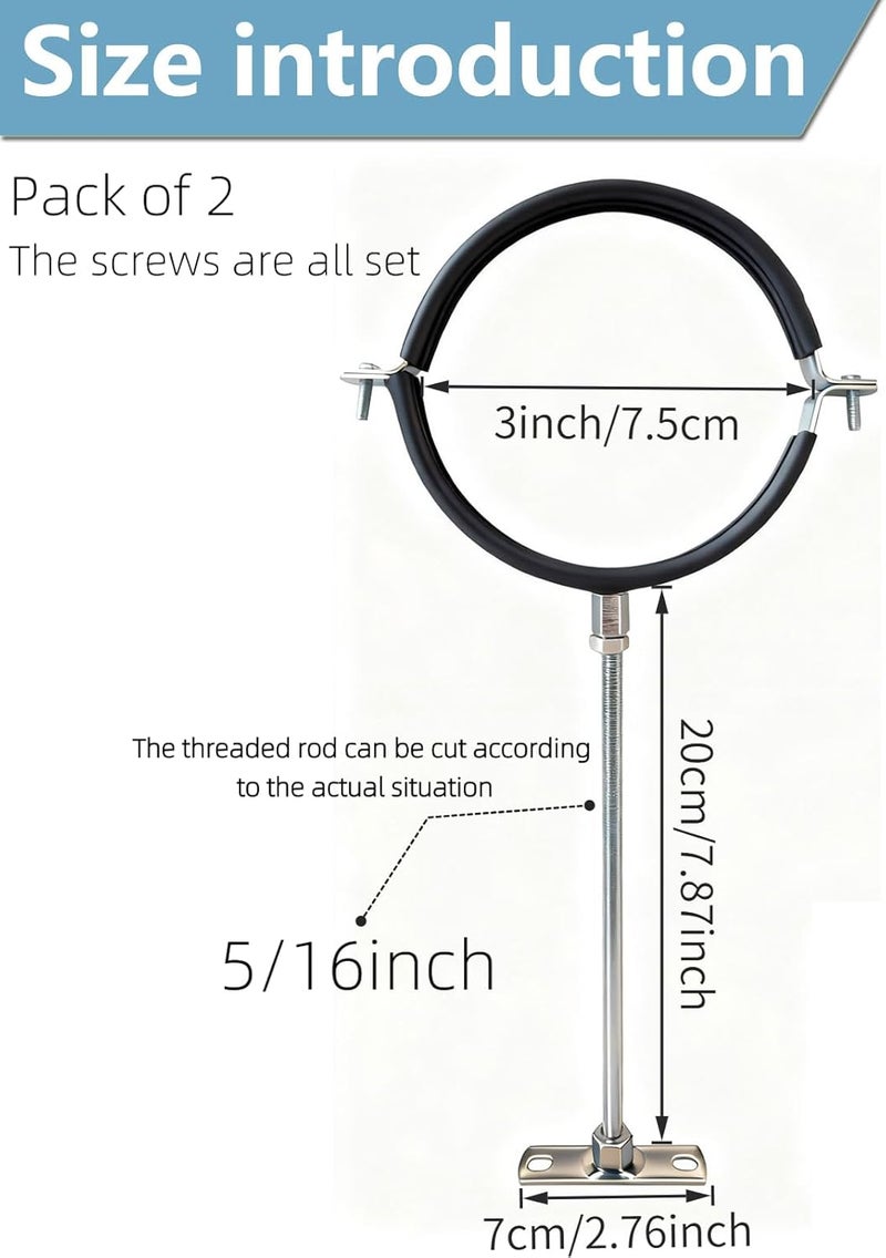 tingtakeoff 2 Sets Premium 3 Inch Adjustable Pipe Metal Bracket，Heavy Duty Galvanized Iron Stove Pipe Hanger Strap，Wall Support Chimney Round Split Ring Dryer Vent Hose Duct PVC Holder，with All Mounting Screws - Image 3